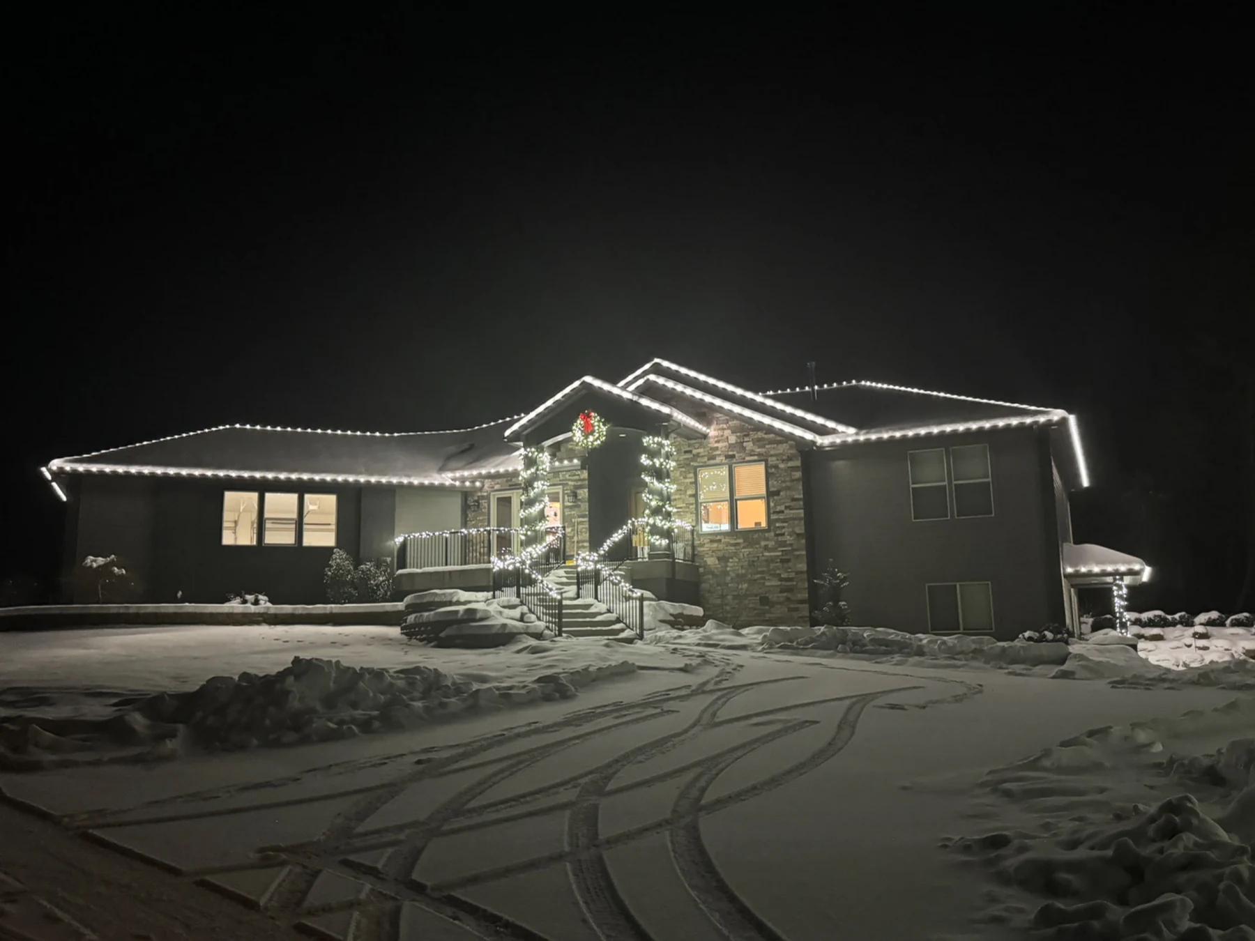 Pure white Christmas light installation