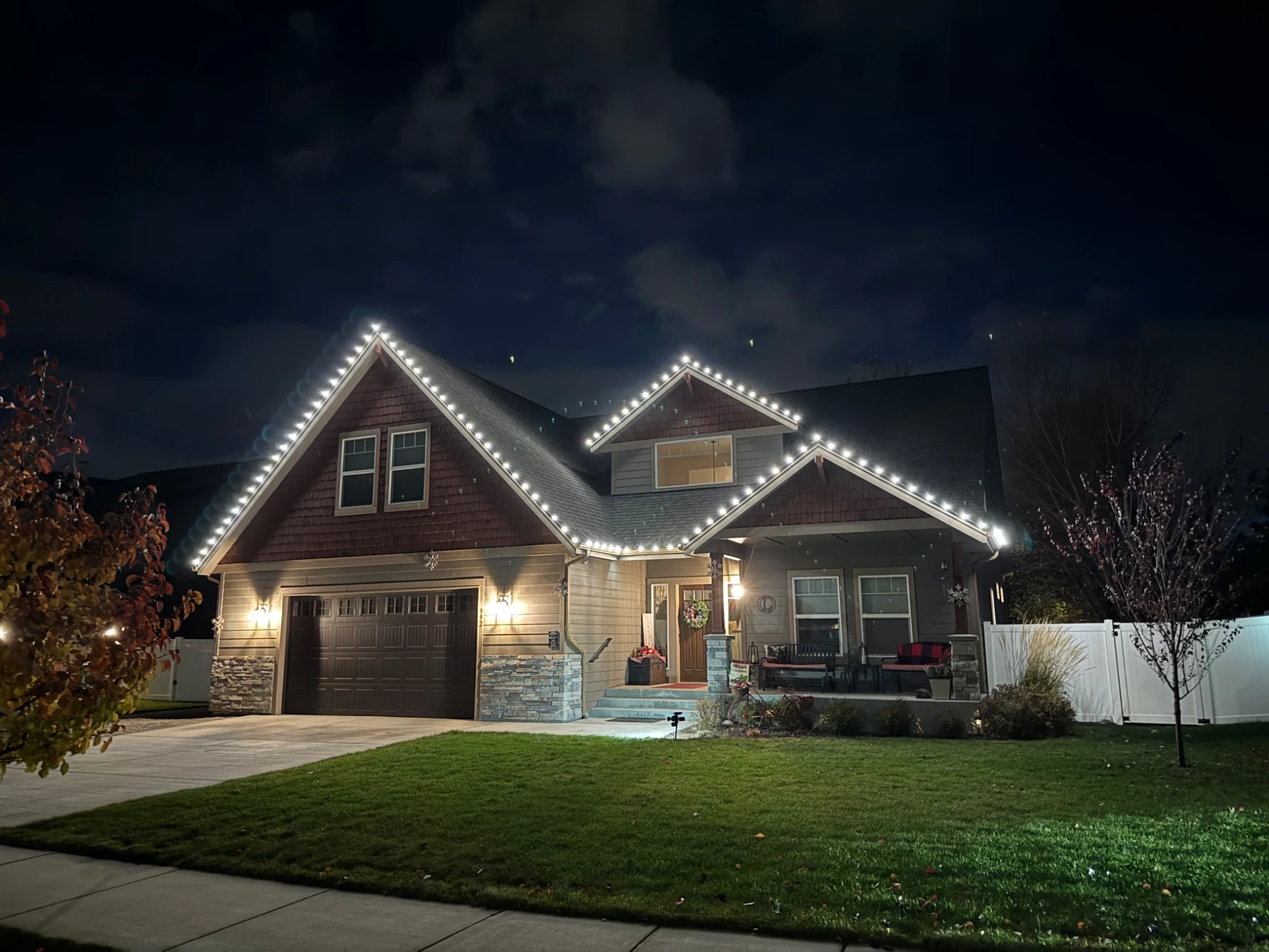 Pure white Christmas light installation