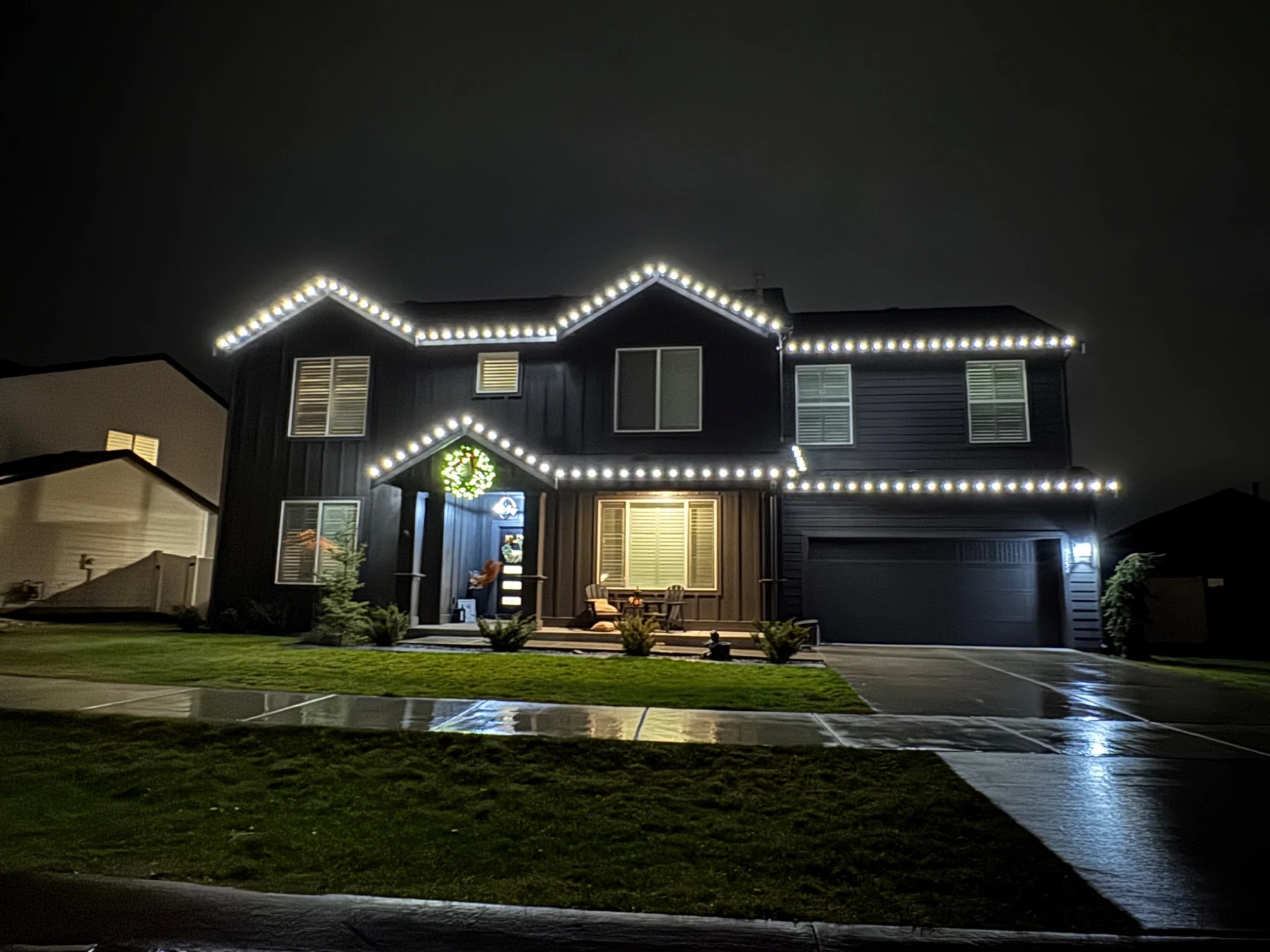 Pure white Christmas light installation