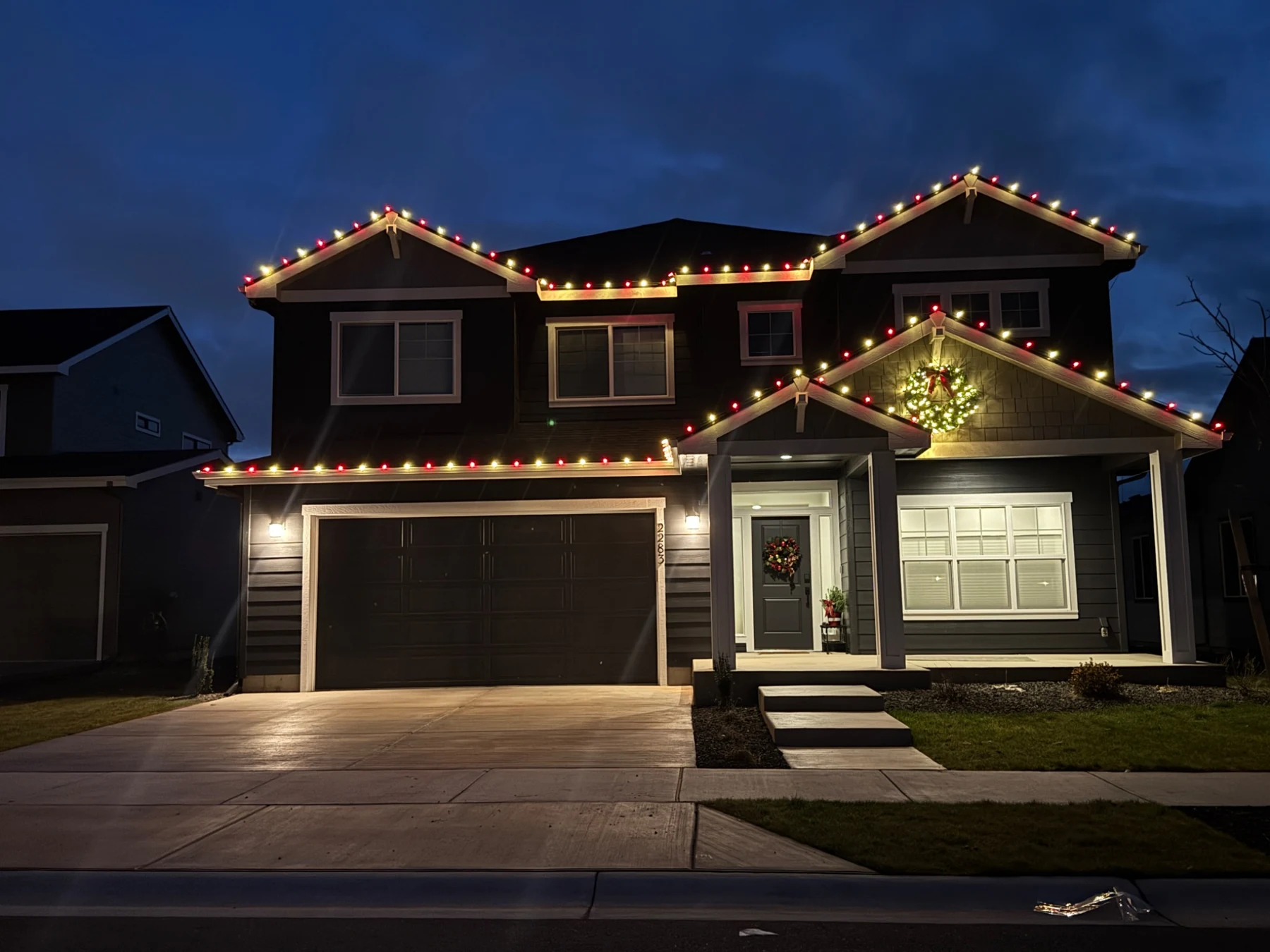 Red and white Christmas light installation
