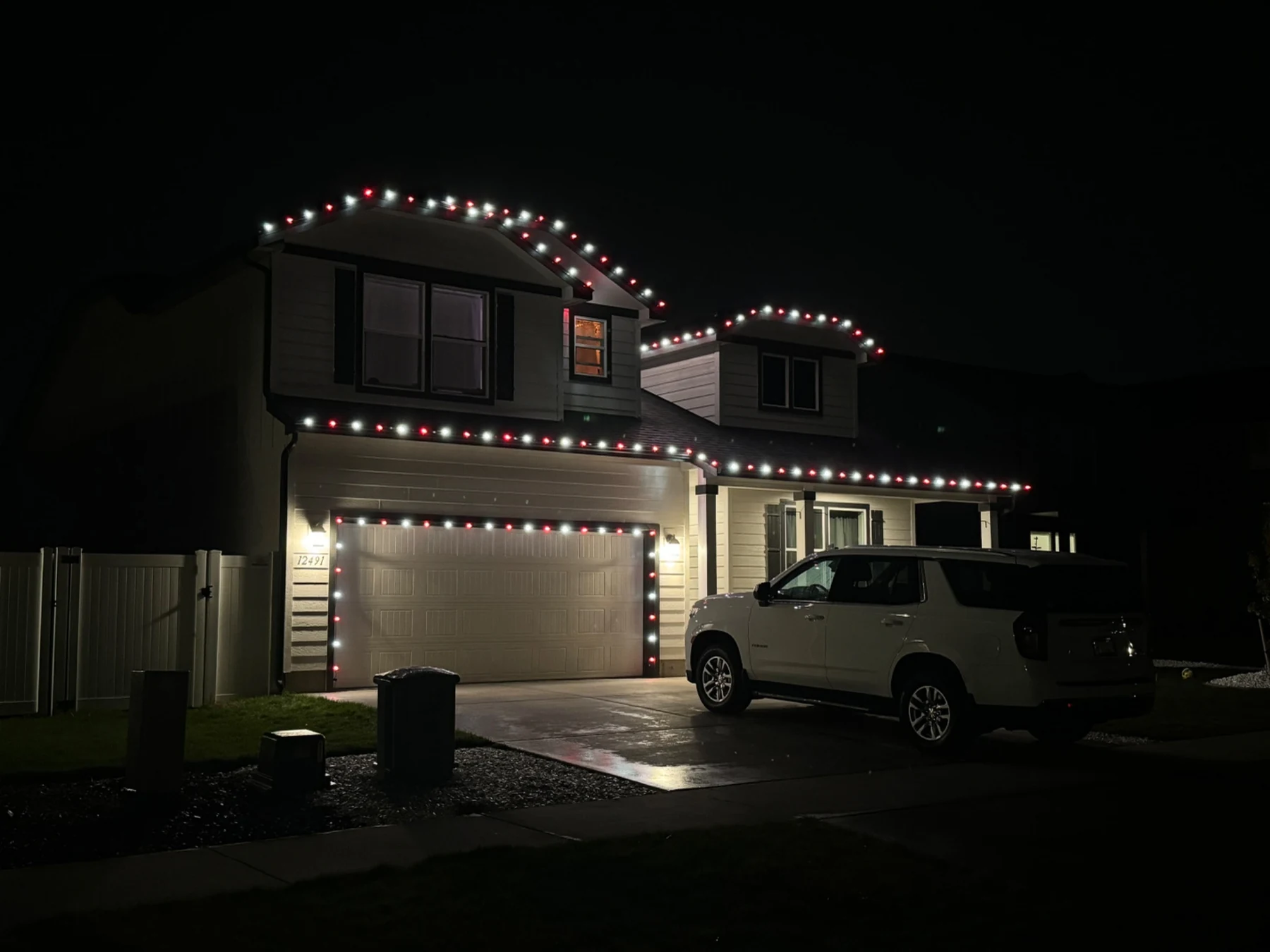 Red and white Christmas light installation