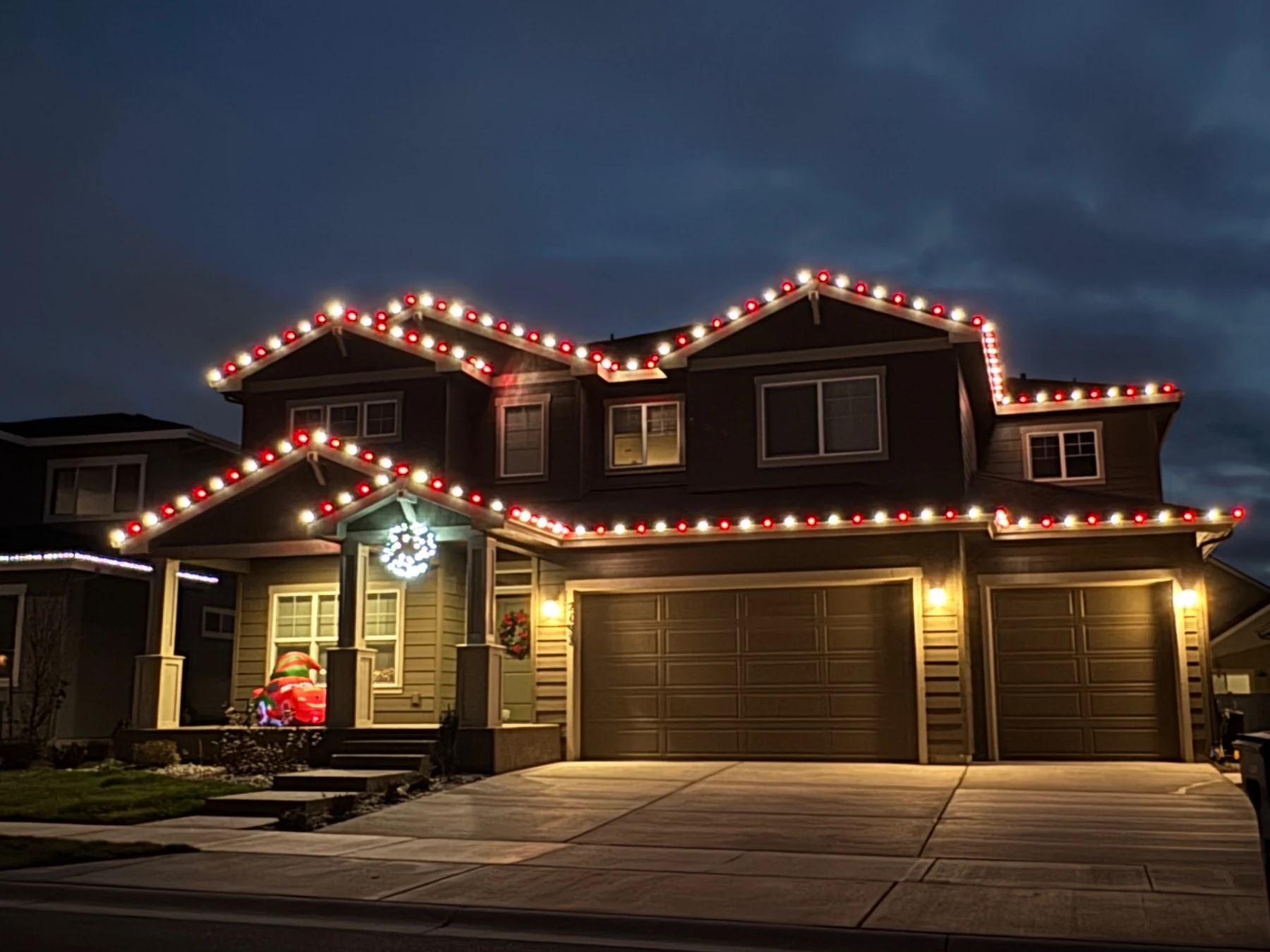 Red and white Christmas light installation